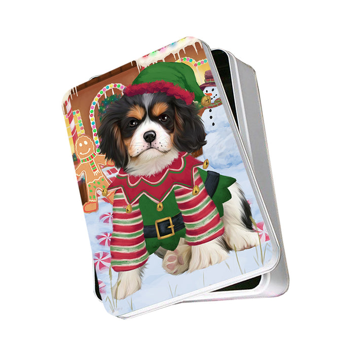 Christmas Gingerbread House Candyfest Cavalier King Charles Spaniel Dog Photo Storage Tin PITN56237