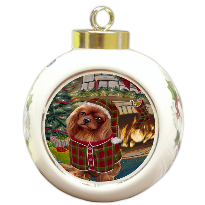 The Stocking was Hung Cavalier King Charles Spaniel Dog Round Ball Christmas Ornament RBPOR55620
