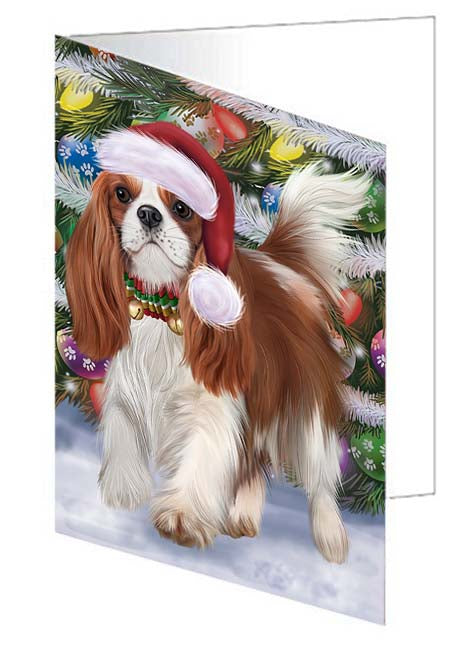 Trotting in the Snow Cavalier King Charles Spaniel Dog Handmade Artwork Assorted Pets Greeting Cards and Note Cards with Envelopes for All Occasions and Holiday Seasons GCD70799