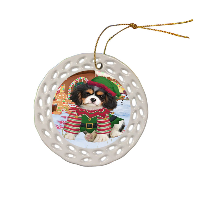 Christmas Gingerbread House Candyfest Cavalier King Charles Spaniel Dog Ceramic Doily Ornament DPOR56650