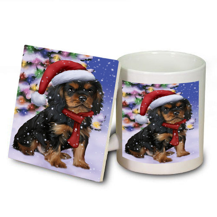 Winterland Wonderland Cavalier King Charles Spaniel Dog In Christmas Holiday Scenic Background  Mug and Coaster Set MUC53367