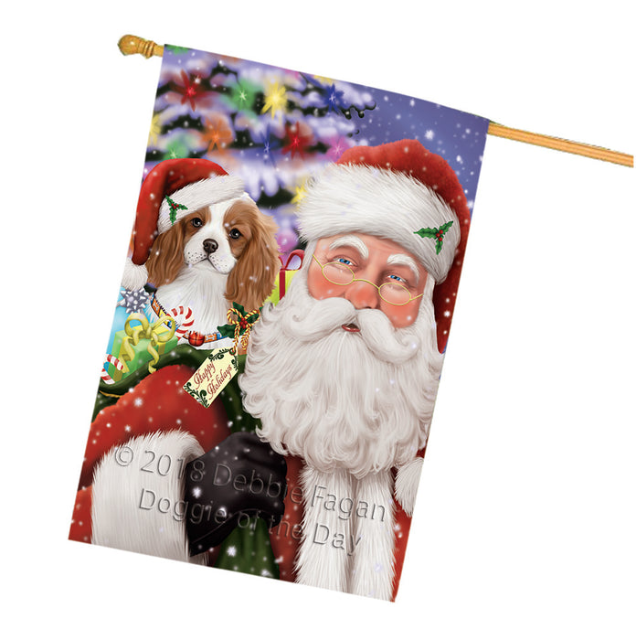 Santa Carrying Cavalier King Charles Spaniel Dog and Christmas Presents House Flag FLG54171