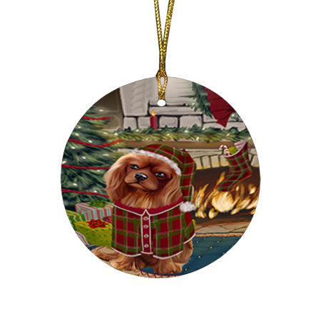The Stocking was Hung Cavalier King Charles Spaniel Dog Round Flat Christmas Ornament RFPOR55620
