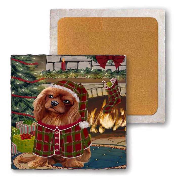 The Stocking was Hung Cavalier King Charles Spaniel Dog Set of 4 Natural Stone Marble Tile Coasters MCST50264