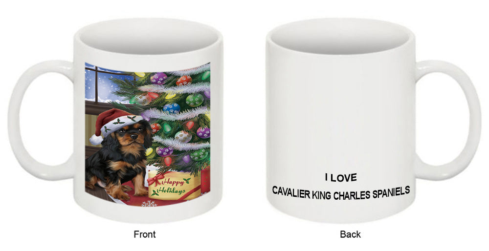 Christmas Happy Holidays Cavalier King Charles Spaniel Dog with Tree and Presents Coffee Mug MUG49212
