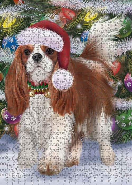 Trotting in the Snow Cavalier King Charles Spaniel Dog Puzzle with Photo Tin PUZL89916