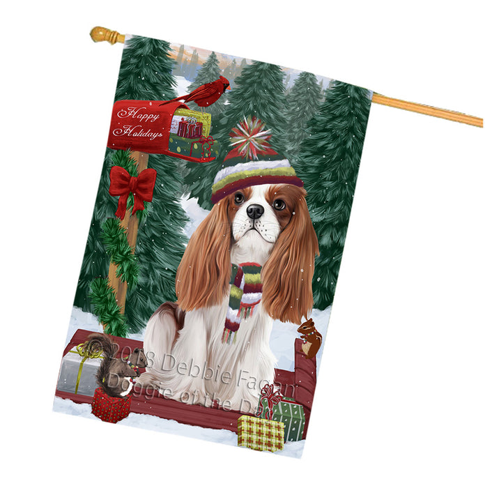 Merry Christmas Woodland Sled Cavalier King Charles Spaniel Dog House Flag FLG55315