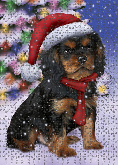 Winterland Wonderland Cavalier King Charles Spaniel Dog In Christmas Holiday Scenic Background Puzzle with Photo Tin PUZL80656