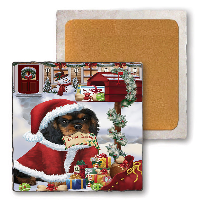 Cavalier King Charles Spaniel Dog Dear Santa Letter Christmas Holiday Mailbox Set of 4 Natural Stone Marble Tile Coasters MCST48884