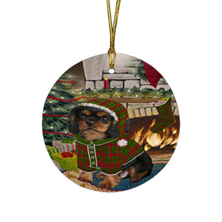 The Stocking was Hung Cavalier King Charles Spaniel Dog Round Flat Christmas Ornament RFPOR55621