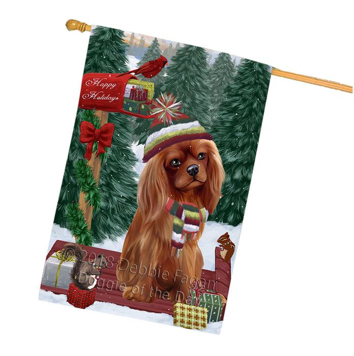 Merry Christmas Woodland Sled Cavalier King Charles Spaniel Dog House Flag FLG55316