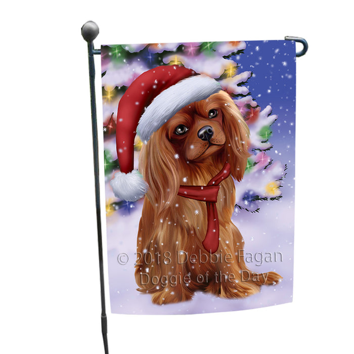 Winterland Wonderland Cavalier King Charles Spaniel Dog In Christmas Holiday Scenic Background  Garden Flag GFLG53438