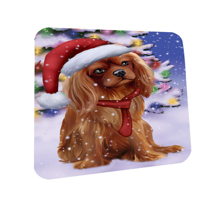Winterland Wonderland Cavalier King Charles Spaniel Dog In Christmas Holiday Scenic Background  Coasters Set of 4 CST53334