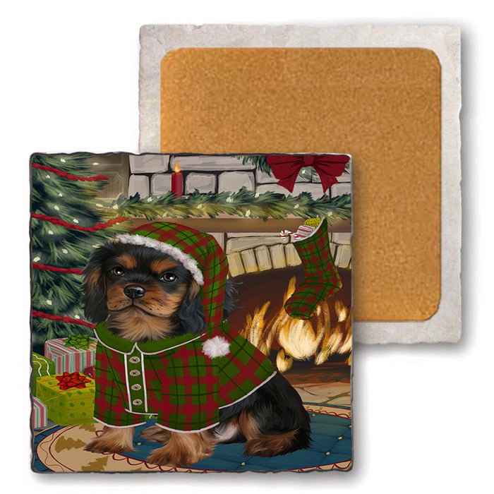 The Stocking was Hung Cavalier King Charles Spaniel Dog Set of 4 Natural Stone Marble Tile Coasters MCST50265