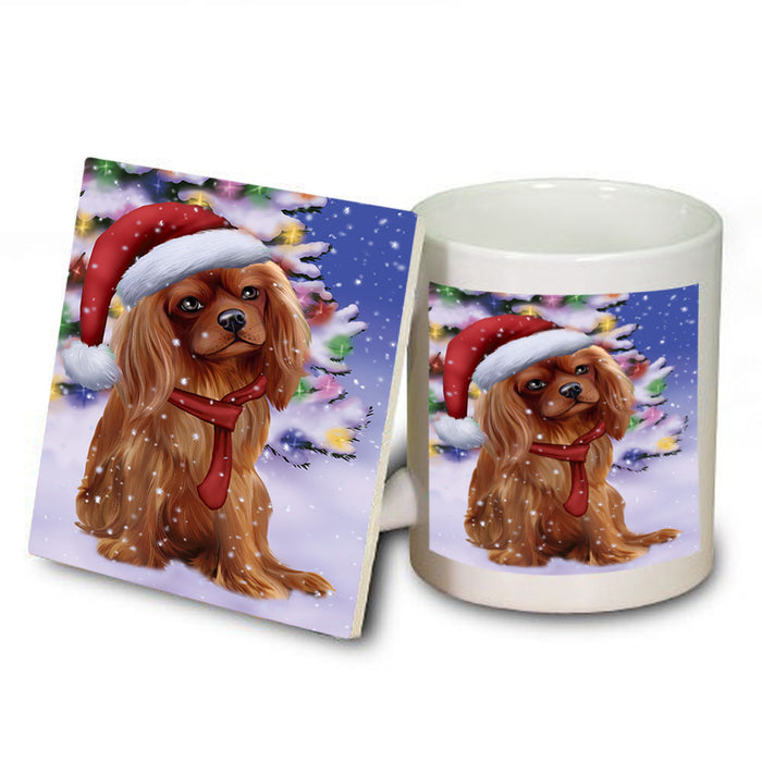 Winterland Wonderland Cavalier King Charles Spaniel Dog In Christmas Holiday Scenic Background  Mug and Coaster Set MUC53368