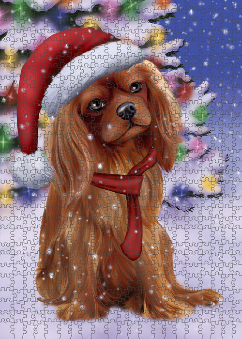 Winterland Wonderland Cavalier King Charles Spaniel Dog In Christmas Holiday Scenic Background Puzzle with Photo Tin PUZL80660