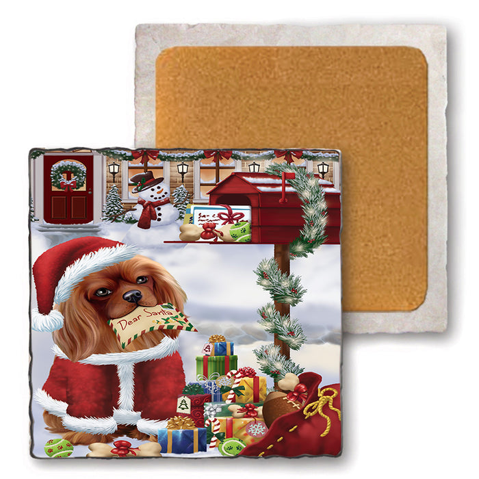 Cavalier King Charles Spaniel Dog Dear Santa Letter Christmas Holiday Mailbox Set of 4 Natural Stone Marble Tile Coasters MCST48885