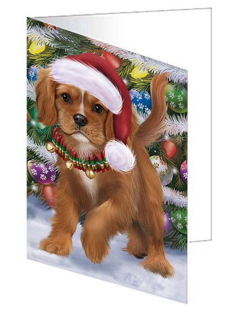 Trotting in the Snow Cavalier King Charles Spaniel Dog Handmade Artwork Assorted Pets Greeting Cards and Note Cards with Envelopes for All Occasions and Holiday Seasons GCD70802
