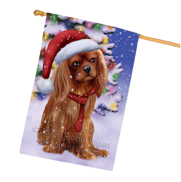 Winterland Wonderland Cavalier King Charles Spaniel Dog In Christmas Holiday Scenic Background  House Flag FLG53574