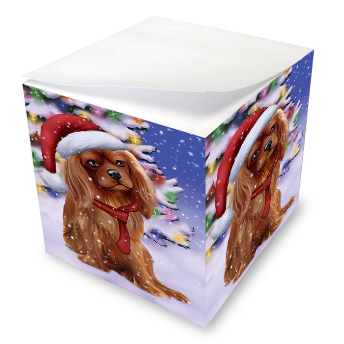 Winterland Wonderland Cavalier King Charles Spaniel Dog In Christmas Holiday Scenic Background Note Cube NOC53376