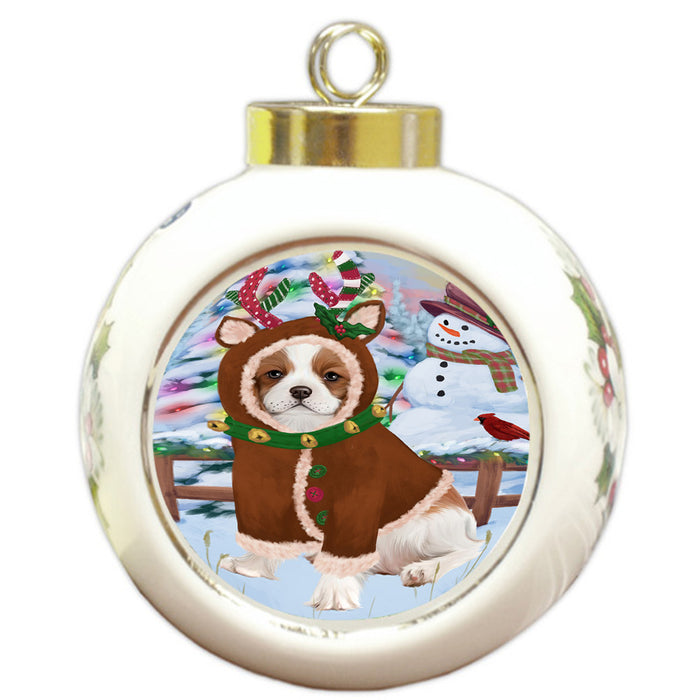 Christmas Gingerbread House Candyfest Cavalier King Charles Spaniel Dog Round Ball Christmas Ornament RBPOR56651
