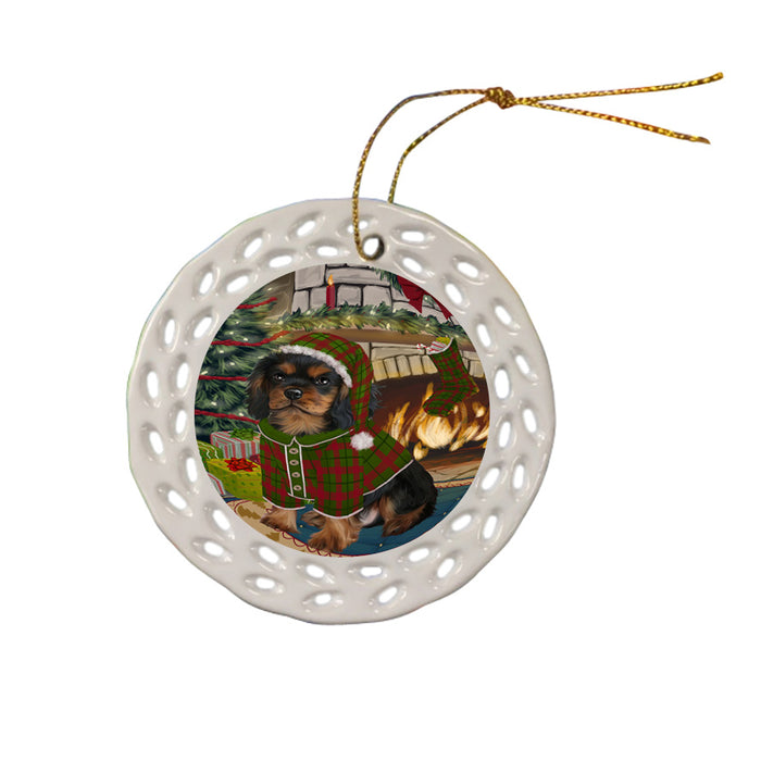 The Stocking was Hung Cavalier King Charles Spaniel Dog Ceramic Doily Ornament DPOR55621