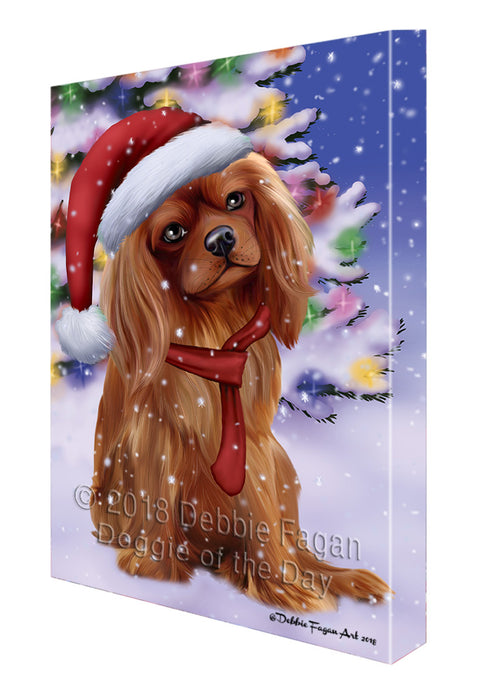 Winterland Wonderland Cavalier King Charles Spaniel Dog In Christmas Holiday Scenic Background  Canvas Print Wall Art Décor CVS98234