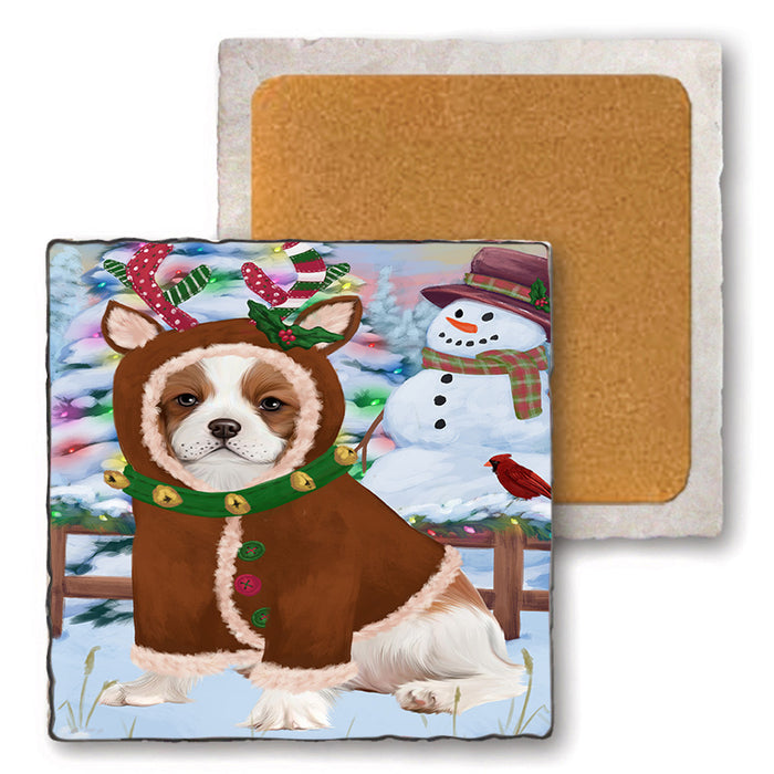 Christmas Gingerbread House Candyfest Cavalier King Charles Spaniel Dog Set of 4 Natural Stone Marble Tile Coasters MCST51295