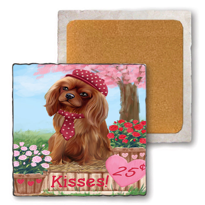 Rosie 25 Cent Kisses Cavalier King Charles Spaniel Dog Set of 4 Natural Stone Marble Tile Coasters MCST51432
