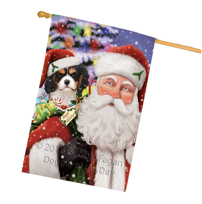Santa Carrying Cavalier King Charles Spaniel Dog and Christmas Presents House Flag FLG54173