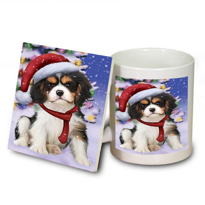 Winterland Wonderland Cavalier King Charles Spaniel Dog In Christmas Holiday Scenic Background  Mug and Coaster Set MUC53369