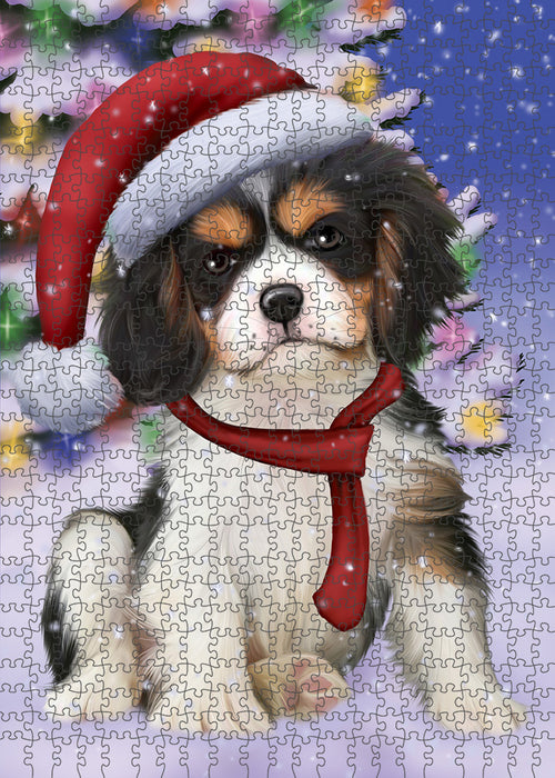Winterland Wonderland Cavalier King Charles Spaniel Dog In Christmas Holiday Scenic Background Puzzle with Photo Tin PUZL80664