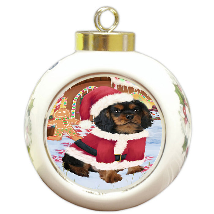 Christmas Gingerbread House Candyfest Cavalier King Charles Spaniel Dog Round Ball Christmas Ornament RBPOR56652