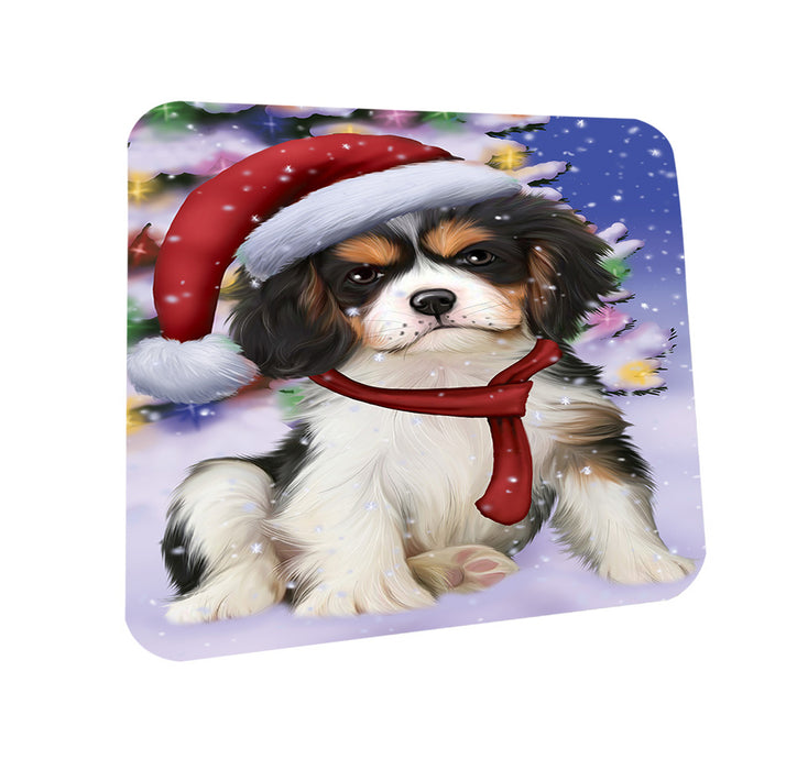 Winterland Wonderland Cavalier King Charles Spaniel Dog In Christmas Holiday Scenic Background  Coasters Set of 4 CST53335