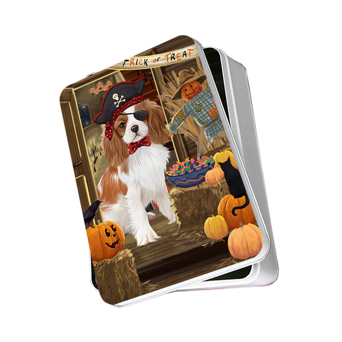 Enter at Own Risk Trick or Treat Halloween Cavalier King Charles Spaniel Dog Photo Storage Tin PITN53071