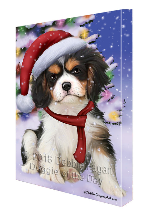 Winterland Wonderland Cavalier King Charles Spaniel Dog In Christmas Holiday Scenic Background  Canvas Print Wall Art Décor CVS98243