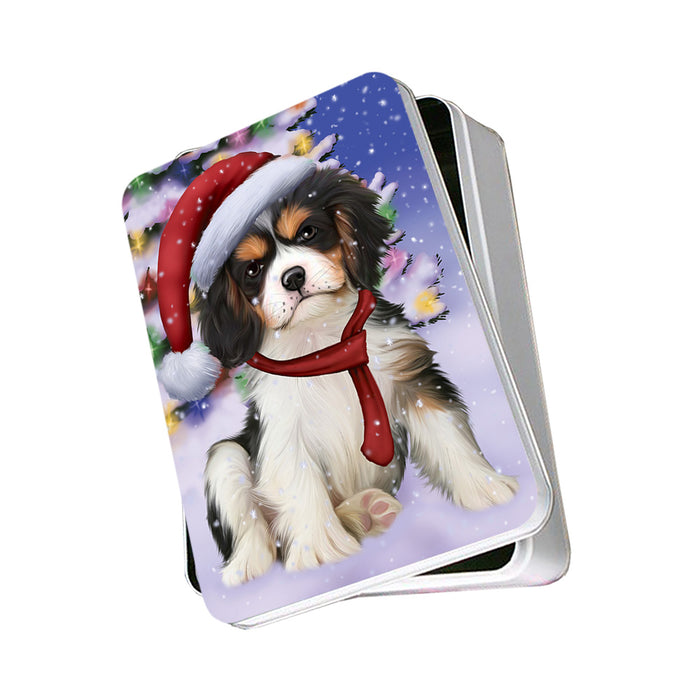 Winterland Wonderland Cavalier King Charles Spaniel Dog In Christmas Holiday Scenic Background Photo Storage Tin PITN53377
