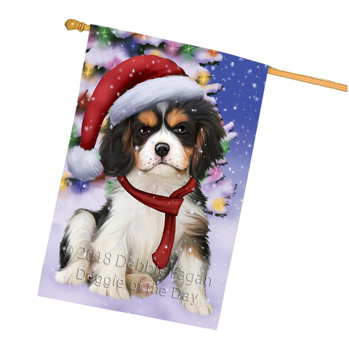 Winterland Wonderland Cavalier King Charles Spaniel Dog In Christmas Holiday Scenic Background  House Flag FLG53575