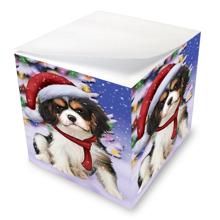 Winterland Wonderland Cavalier King Charles Spaniel Dog In Christmas Holiday Scenic Background Note Cube NOC53377