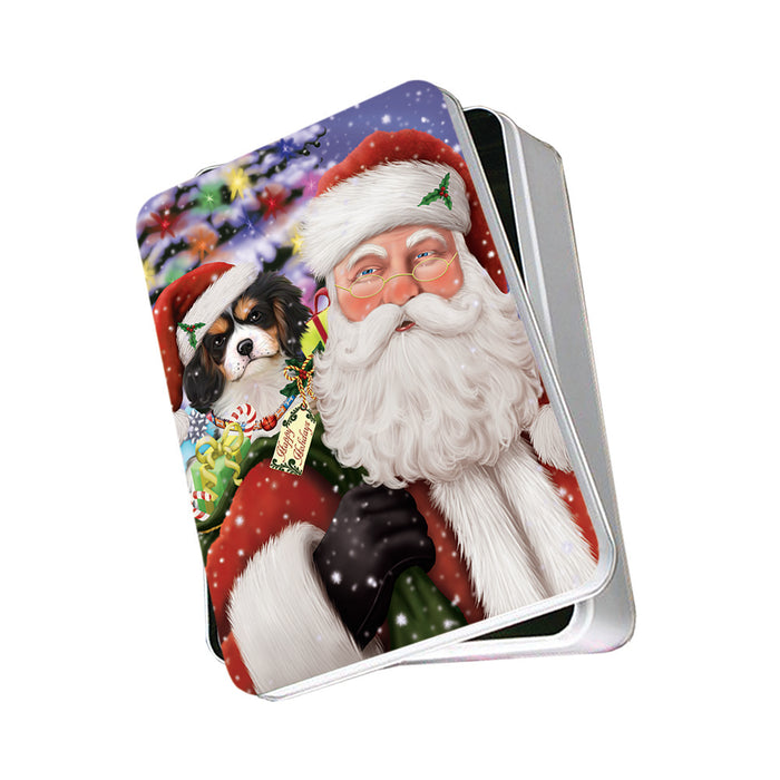 Santa Carrying Cavalier King Charles Spaniel Dog and Christmas Presents Photo Storage Tin PITN53918