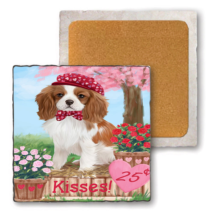 Rosie 25 Cent Kisses Cavalier King Charles Spaniel Dog Set of 4 Natural Stone Marble Tile Coasters MCST51433