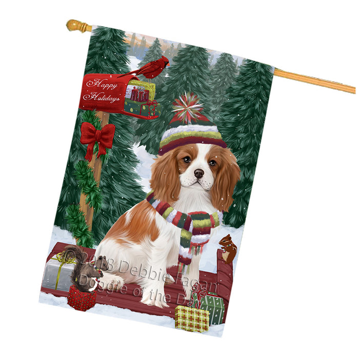 Merry Christmas Woodland Sled Cavalier King Charles Spaniel Dog House Flag FLG55317