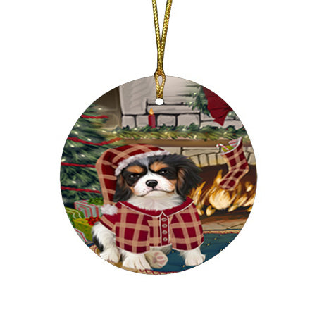 The Stocking was Hung Cavalier King Charles Spaniel Dog Round Flat Christmas Ornament RFPOR55622
