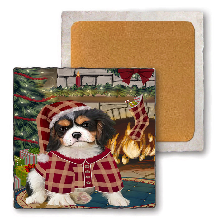 The Stocking was Hung Cavalier King Charles Spaniel Dog Set of 4 Natural Stone Marble Tile Coasters MCST50266