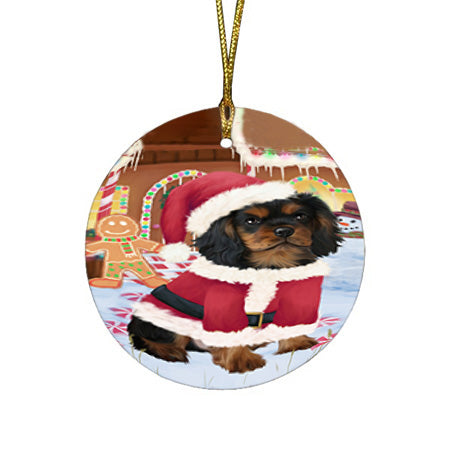 Christmas Gingerbread House Candyfest Cavalier King Charles Spaniel Dog Round Flat Christmas Ornament RFPOR56652