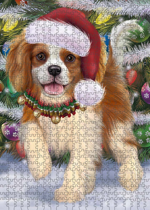 Trotting in the Snow Cavalier King Charles Spaniel Dog Puzzle with Photo Tin PUZL89928
