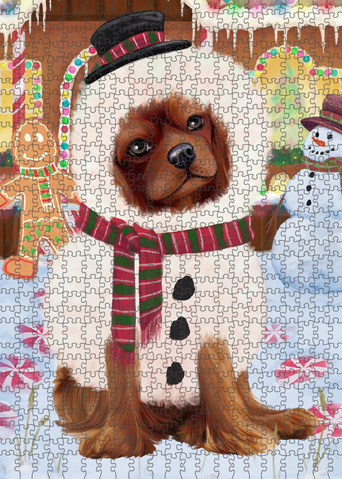 Christmas Gingerbread House Candyfest Cavalier King Charles Spaniel Dog Puzzle with Photo Tin PUZL93388