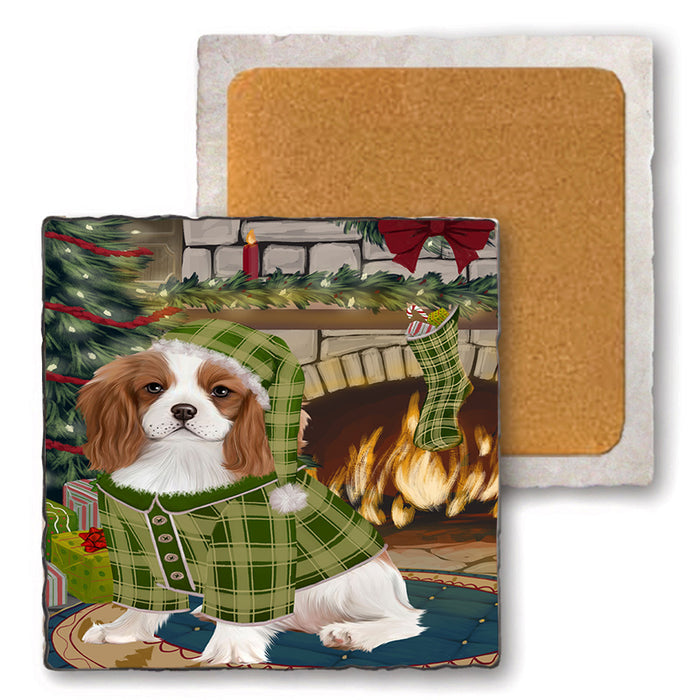 The Stocking was Hung Cavalier King Charles Spaniel Dog Set of 4 Natural Stone Marble Tile Coasters MCST50267