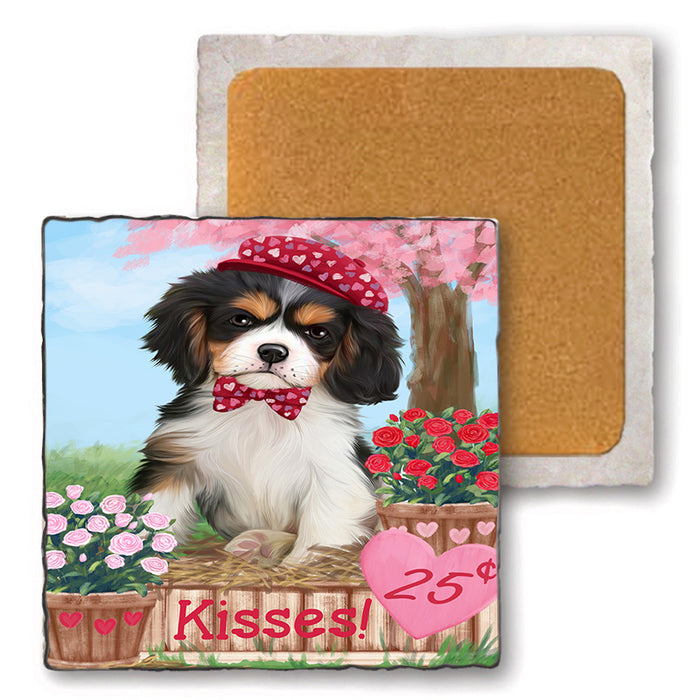 Rosie 25 Cent Kisses Cavalier King Charles Spaniel Dog Set of 4 Natural Stone Marble Tile Coasters MCST51434