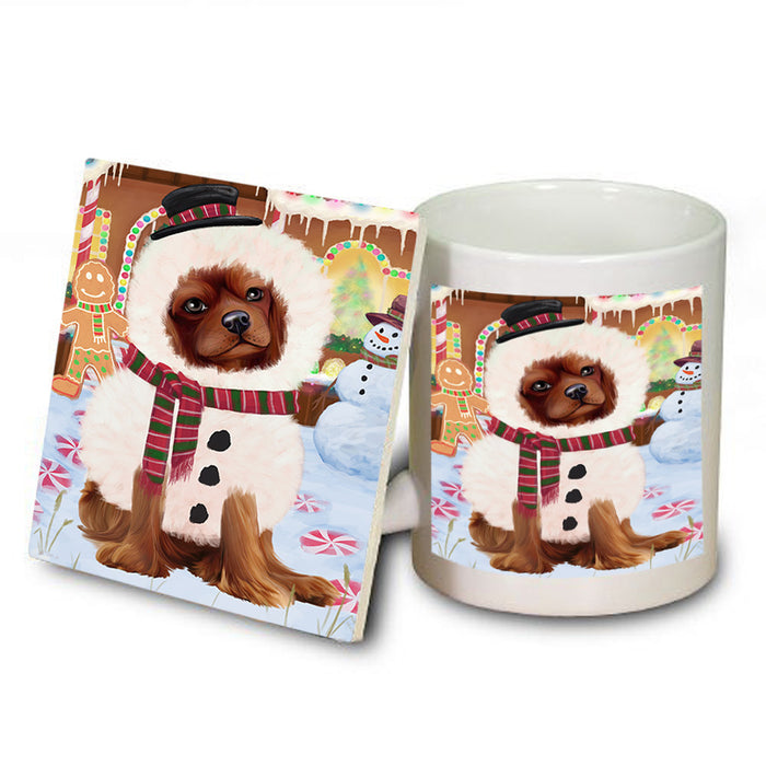 Christmas Gingerbread House Candyfest Cavalier King Charles Spaniel Dog Mug and Coaster Set MUC56289
